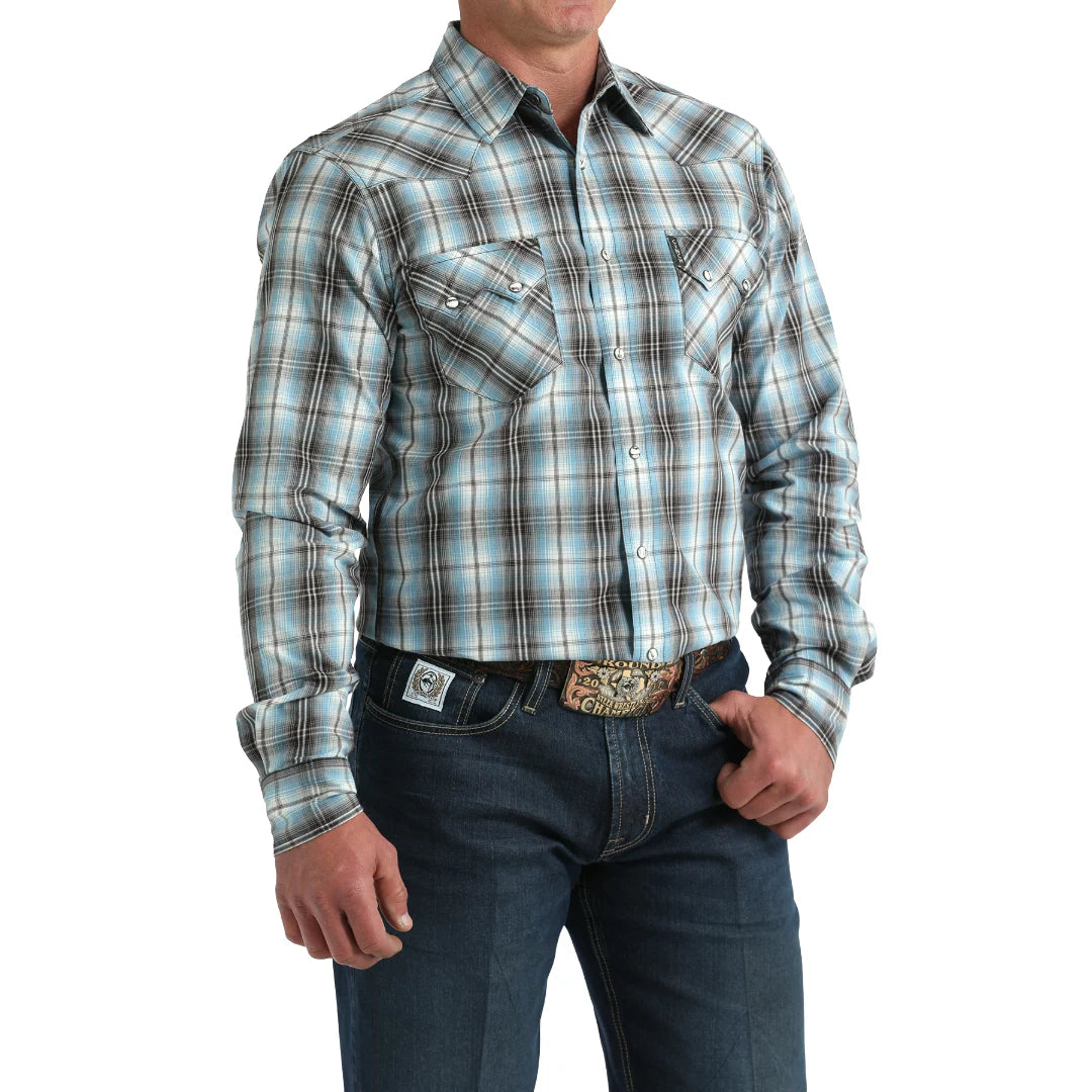 Cinch Men's Plaid Print Long Sleeve Snap Shirt