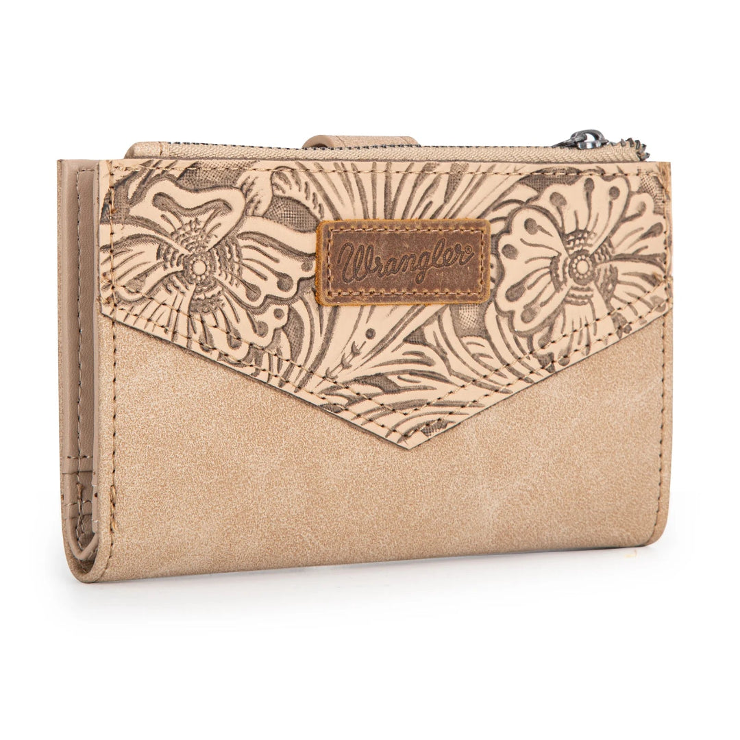 Portefeuille à deux volets pour femme Wrangler avec motif floral ciselé