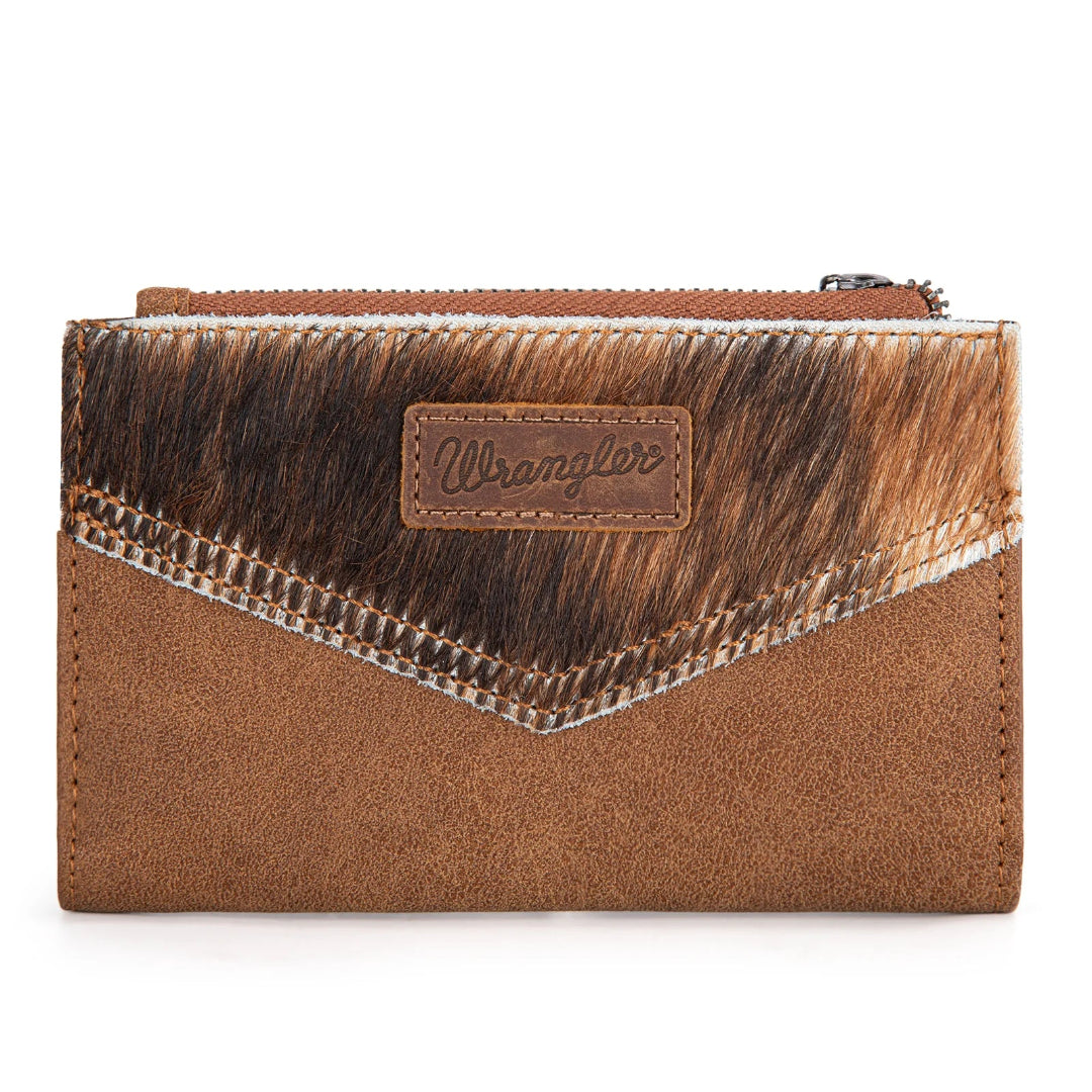 Wrangler Women's Genuine Hair-On Cowhide Card Holder Bi-Fold Wallet