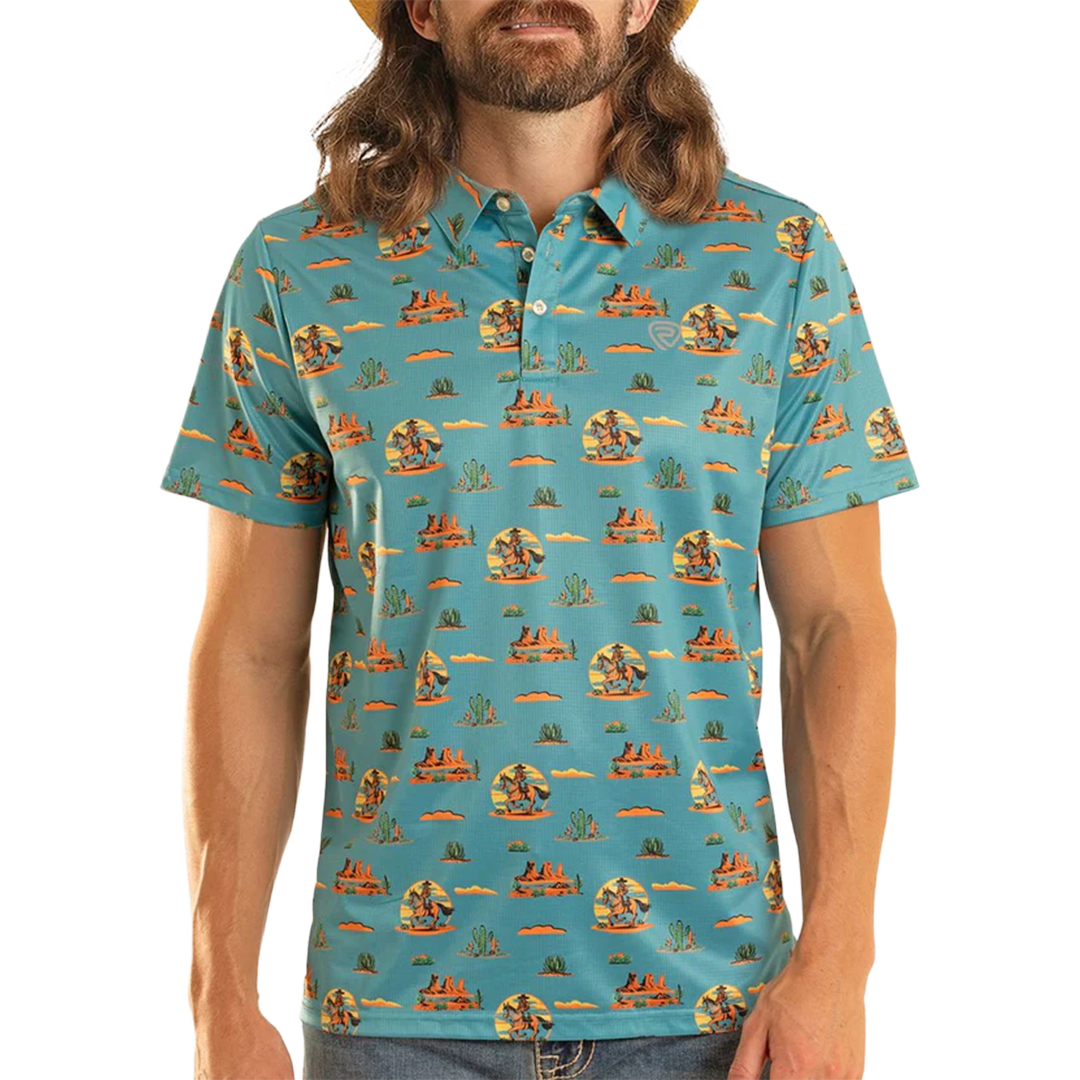 Rock & Roll Denim Men's Dale Brisby Western Desert Print Polo