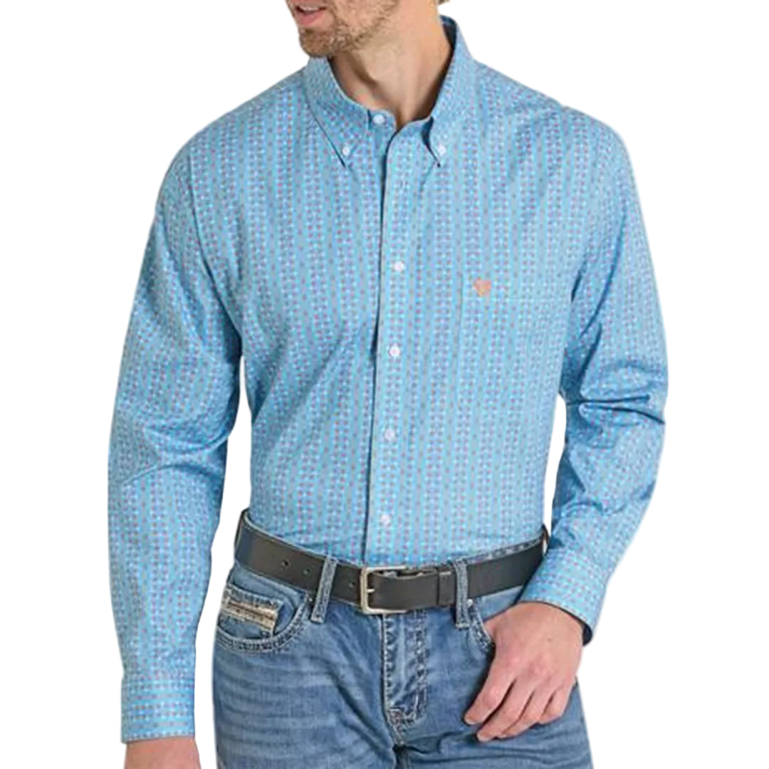 Rock & Roll Denim Men's Geometric Print Long Sleeve Button Shirt