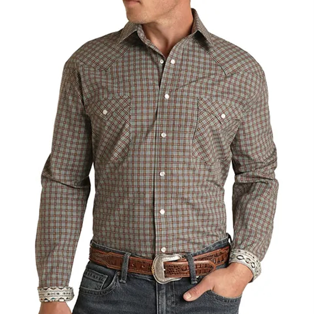 Chemise à manches longues à boutons-pression pour homme, motif écossais, Rough Stock