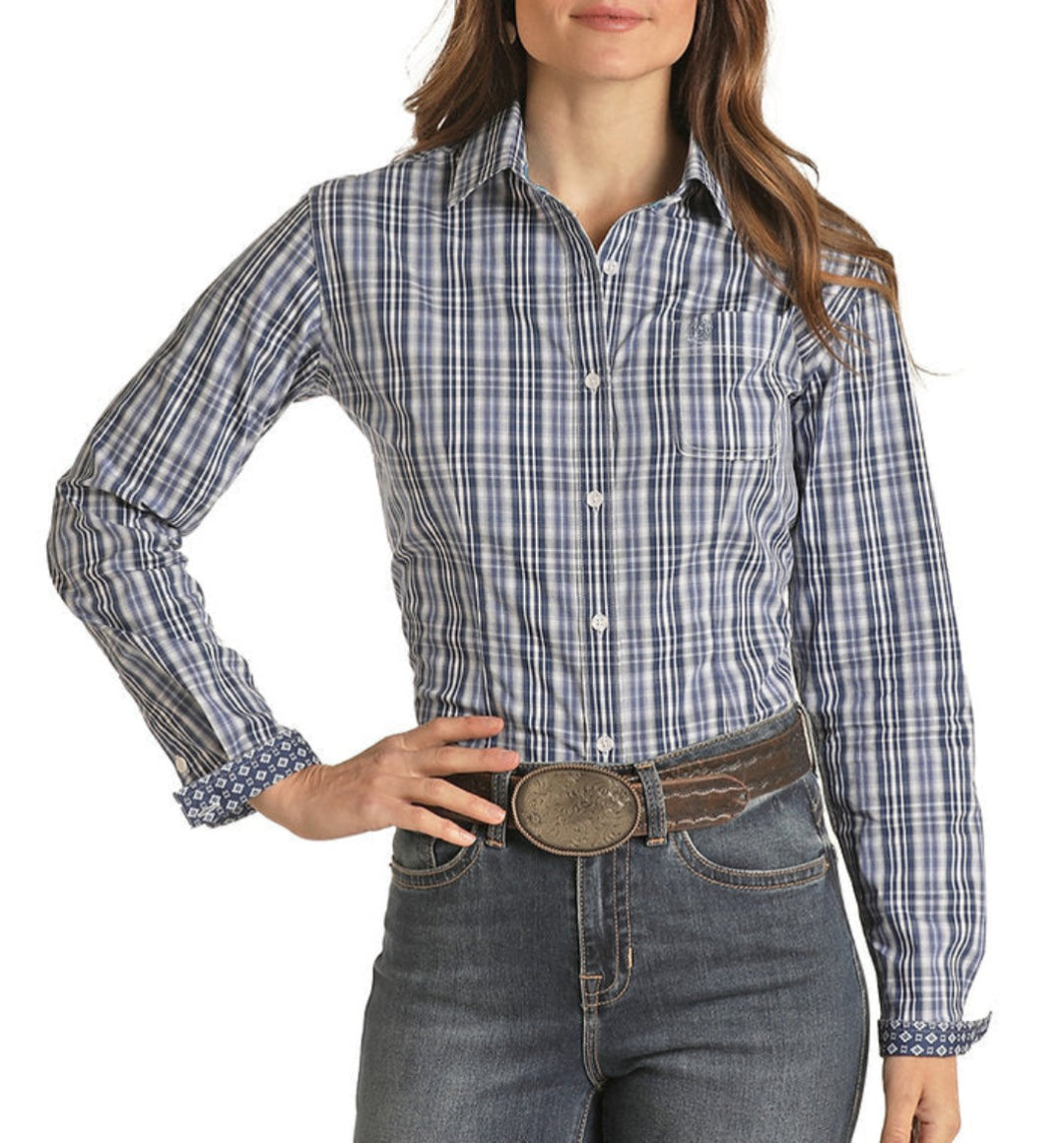 Rough Stock Women's Plaid Stripe Snap Shirt