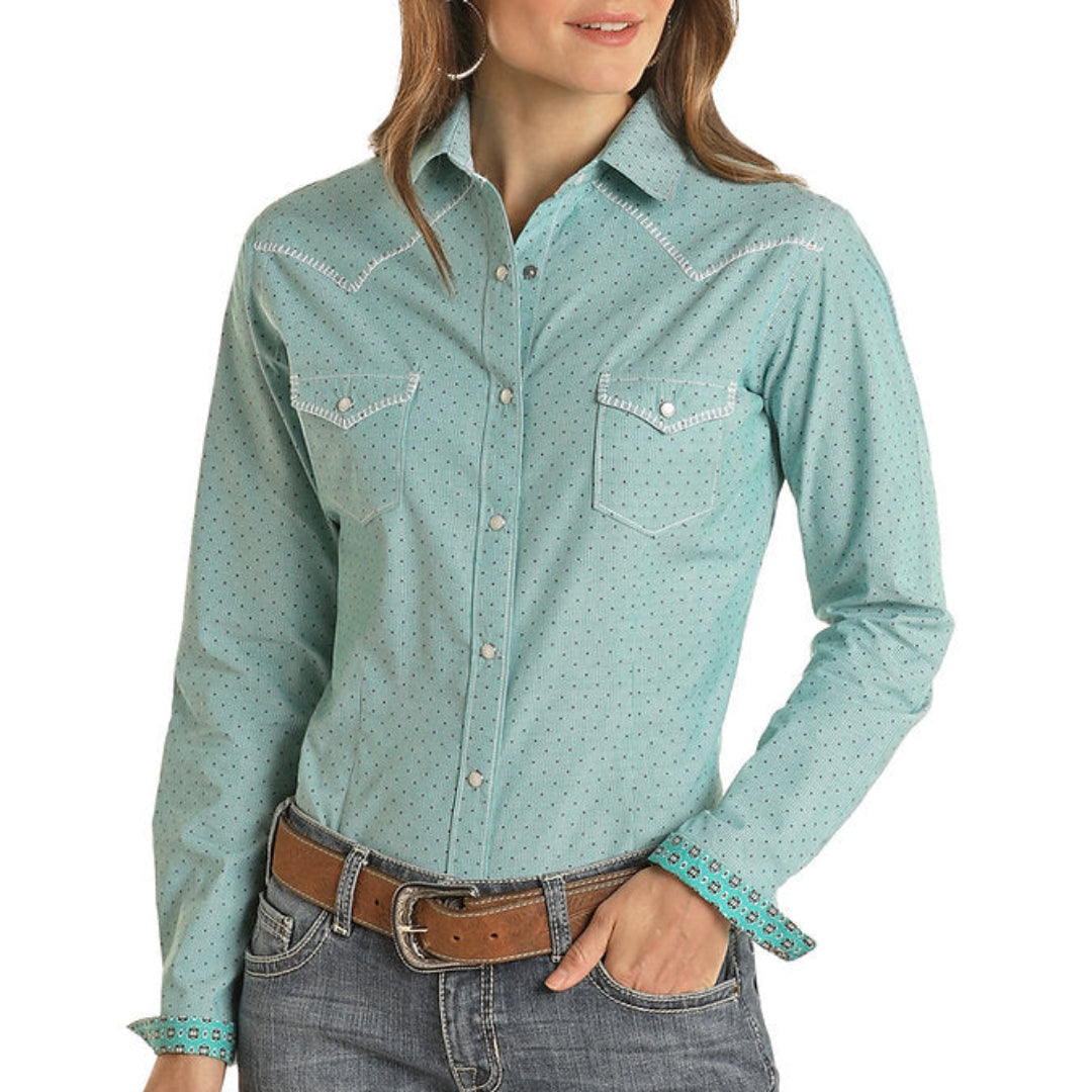 Rough Stock Women's Micro Dot Print Snap Shirt