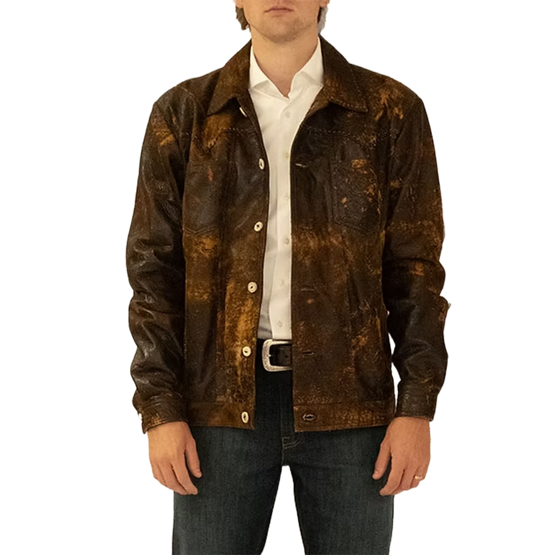 Blouson en cuir vieilli à franges Juan Antonio pour femme