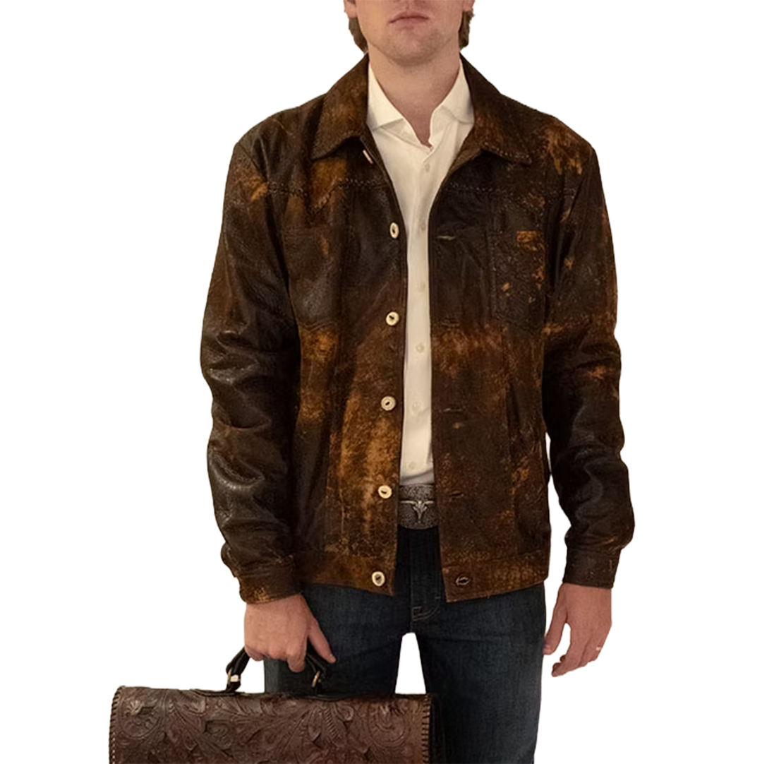 Blouson en cuir vieilli à franges Juan Antonio pour femme