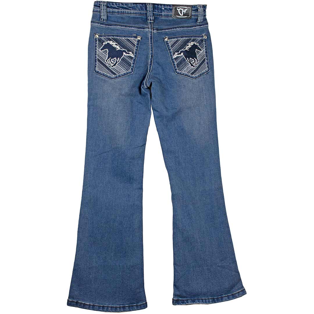 Cowgirl Hardware Girls' Horse Pocket Bootcut Jeans