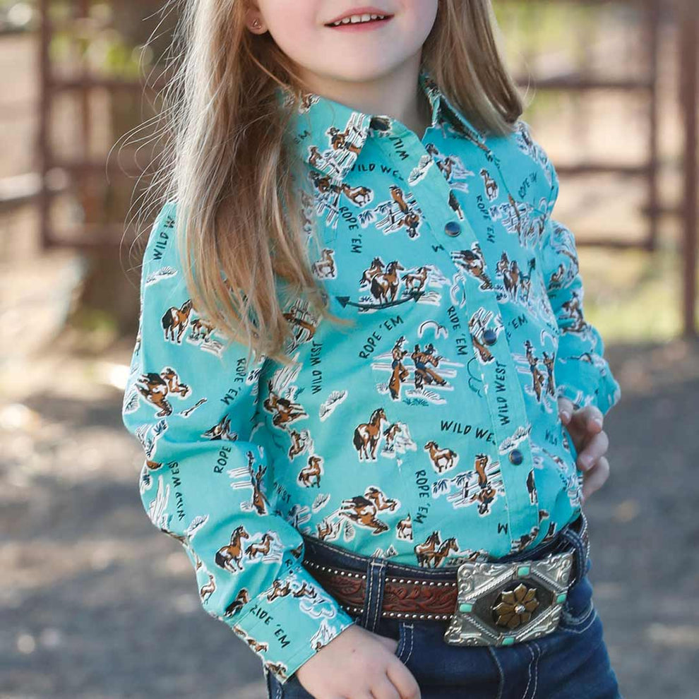 Cruel Denim Girls' Cowgirl Print Snap Shirt