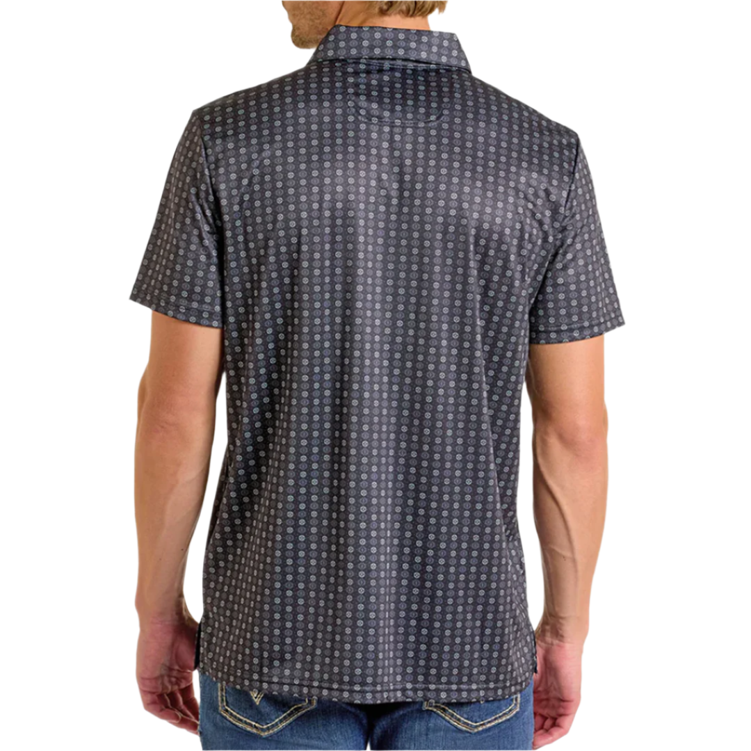 Rock & Roll Denim Men's Black On Black Aztec Polo