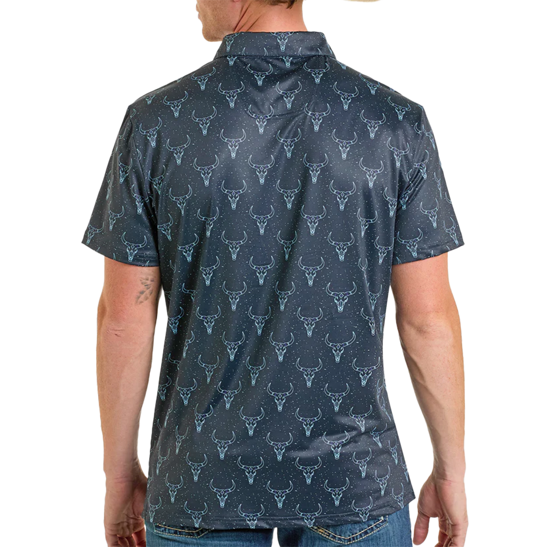 Rock & Roll Denim Men's Longhorn Skulls Print Short Sleeve Polo