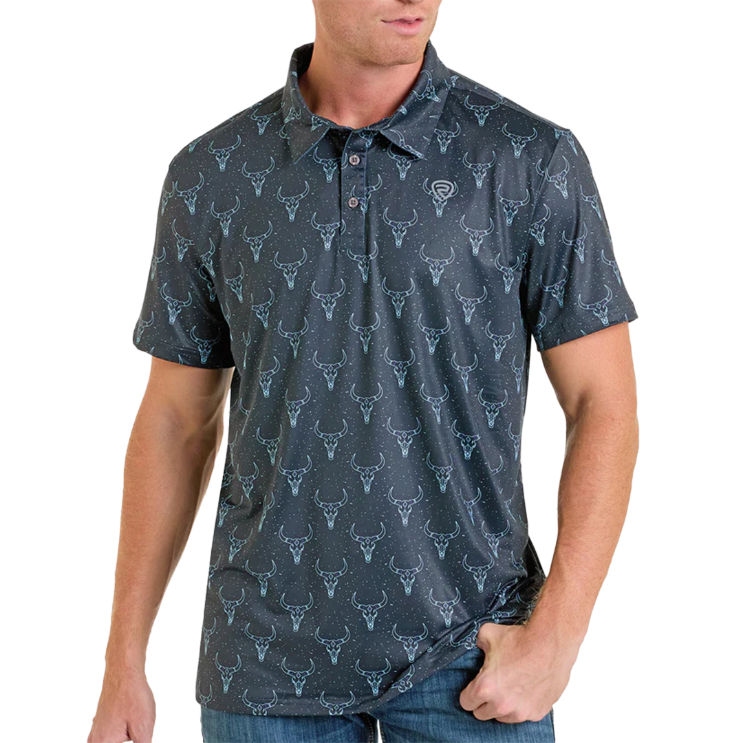 Rock & Roll Denim Men's Longhorn Skulls Print Short Sleeve Polo