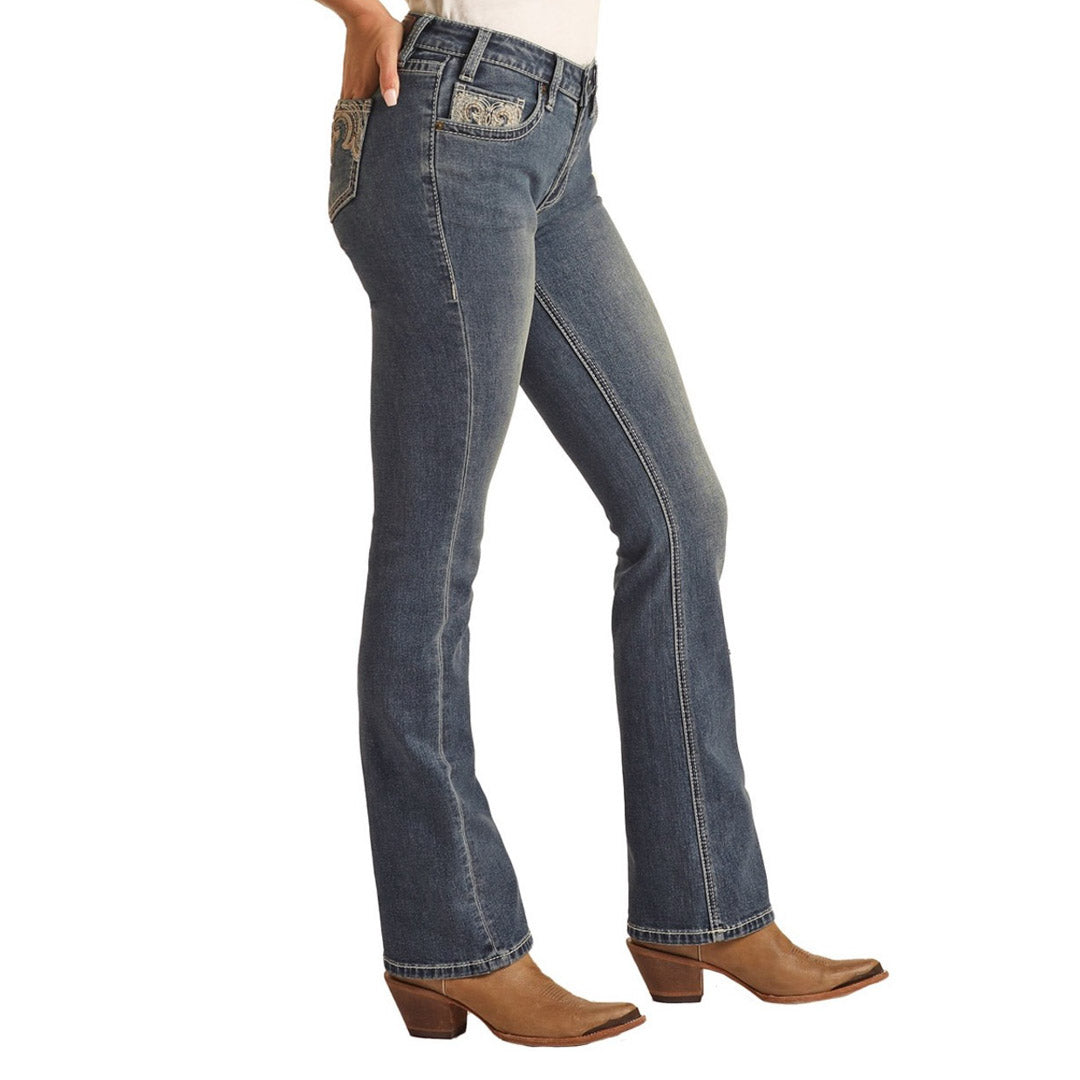 Rock & Roll Cowgirl Women's Mid Rise Regular Fit Bootcut Jeans