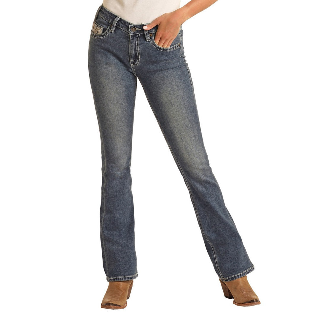 Rock & Roll Cowgirl Women's Mid Rise Regular Fit Bootcut Jeans