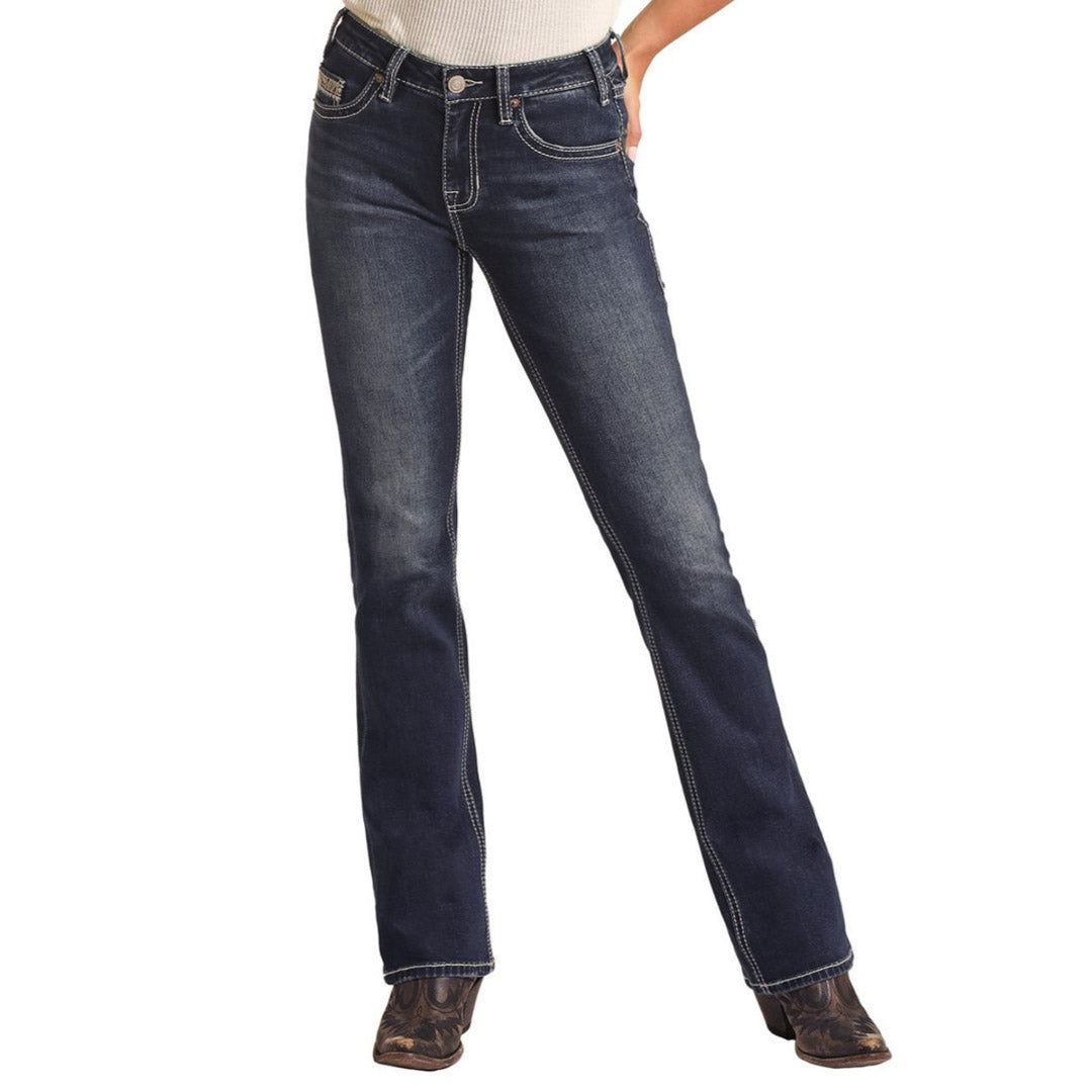 Rock & Roll Cowgirl Women's Aztec Mid Rise Regular Fit Bootcut Jeans