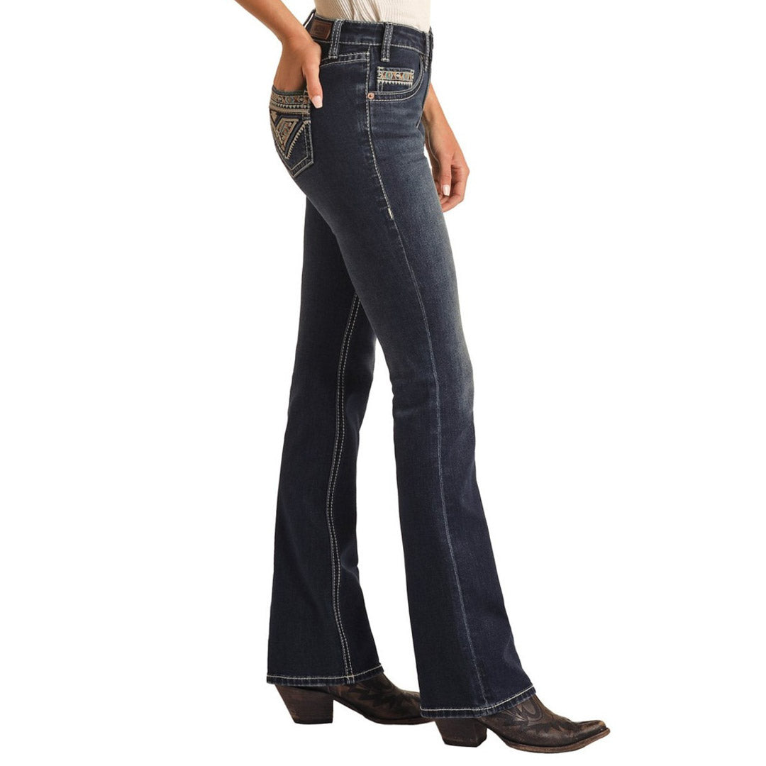 Rock & Roll Cowgirl Women's Aztec Mid Rise Regular Fit Bootcut Jeans