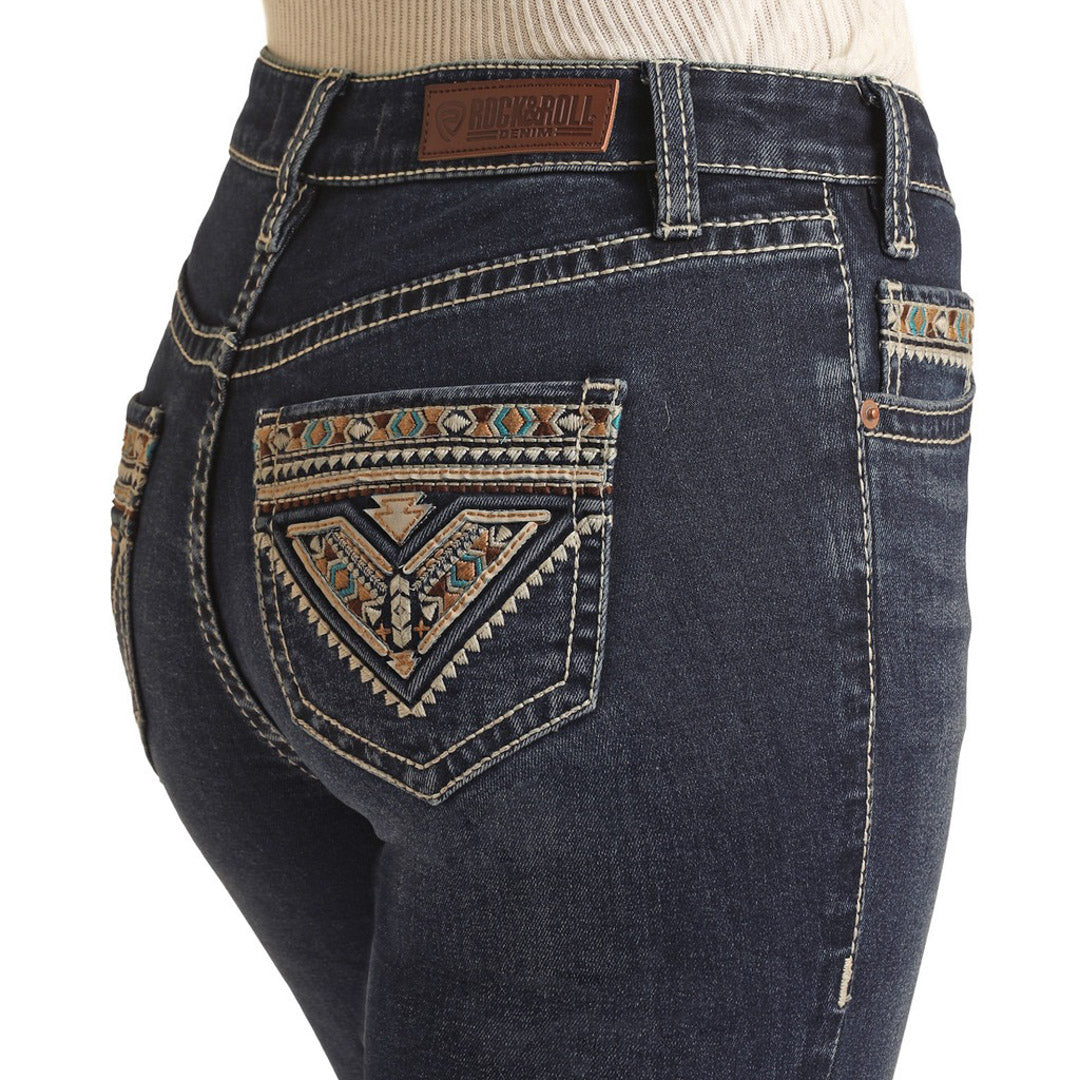 Rock & Roll Cowgirl Women's Aztec Mid Rise Regular Fit Bootcut Jeans