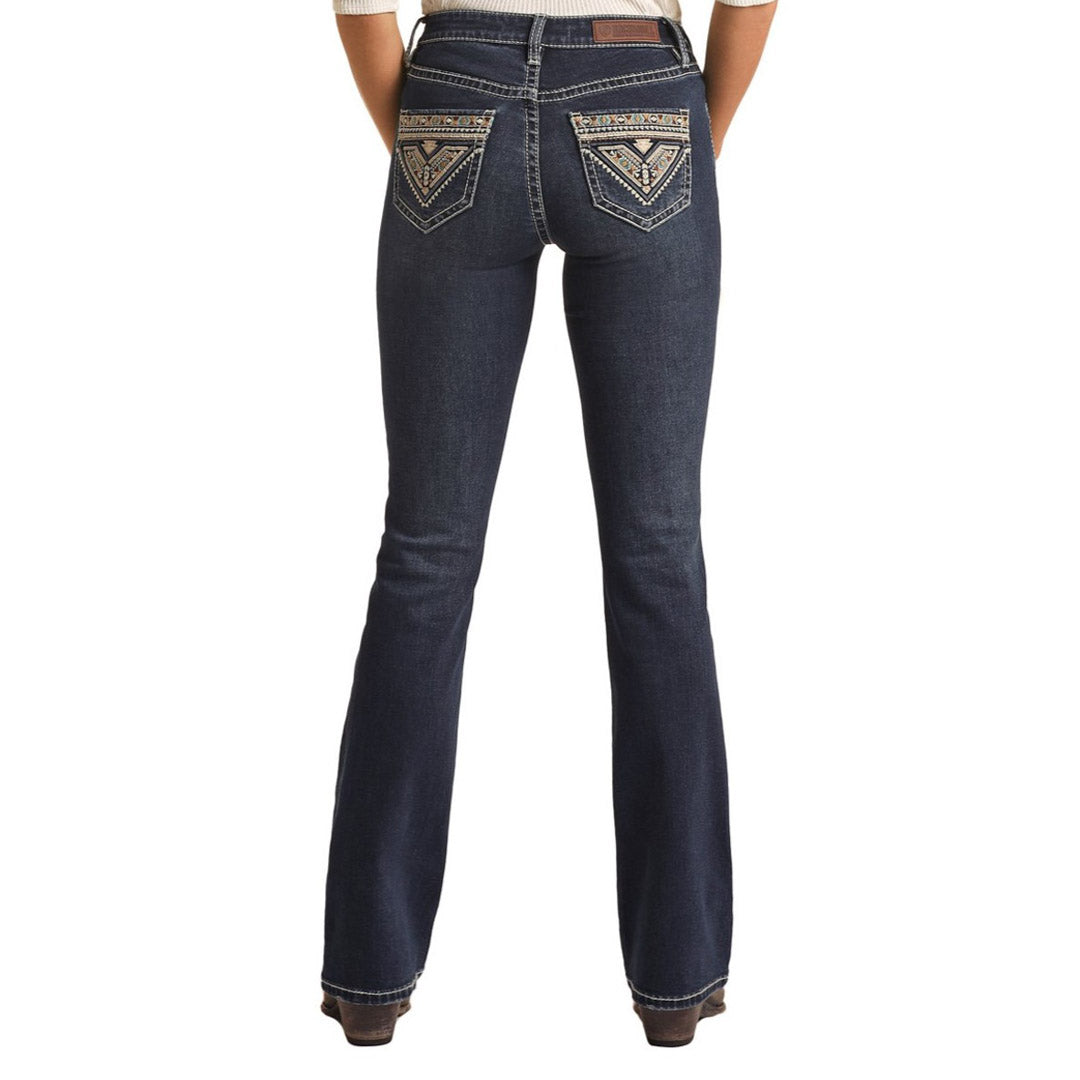 Rock & Roll Cowgirl Women's Aztec Mid Rise Regular Fit Bootcut Jeans