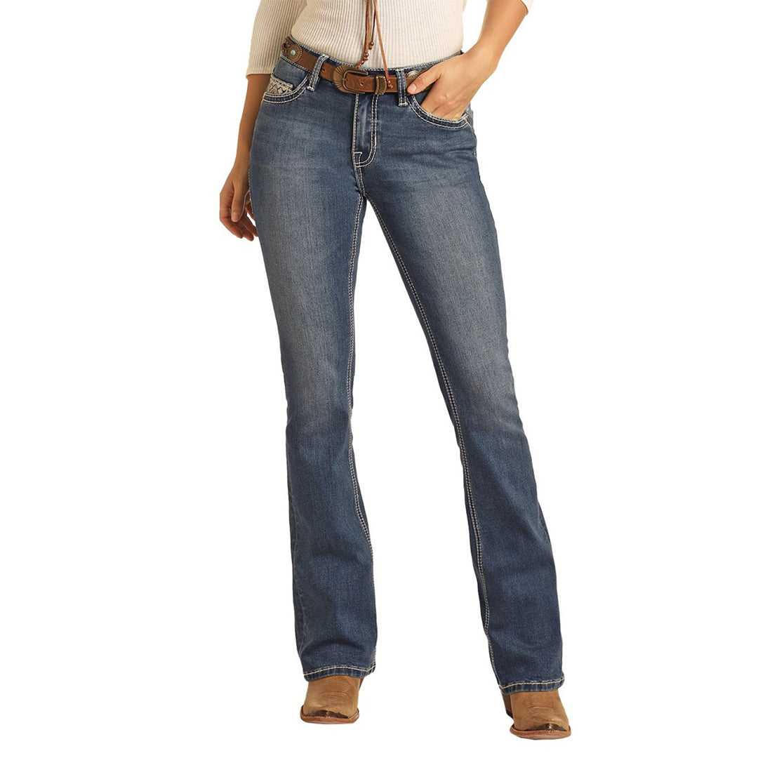 Rock & Roll Denim Women's Aztec Embroidered Regular Fit Bootcut Jeans