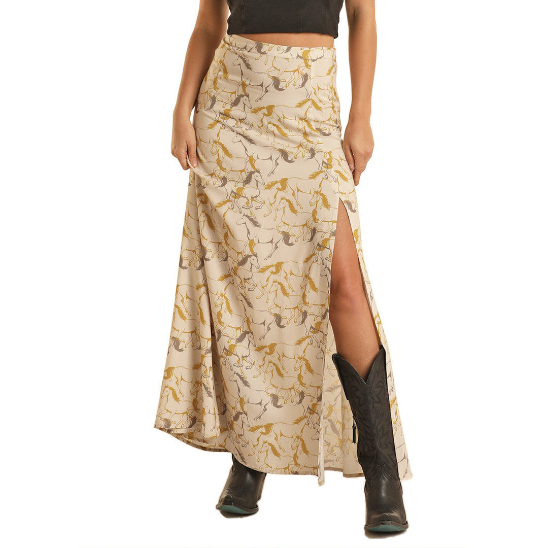 Rock & Roll Cowgirl Women's Horse Print Maxi Skirt
