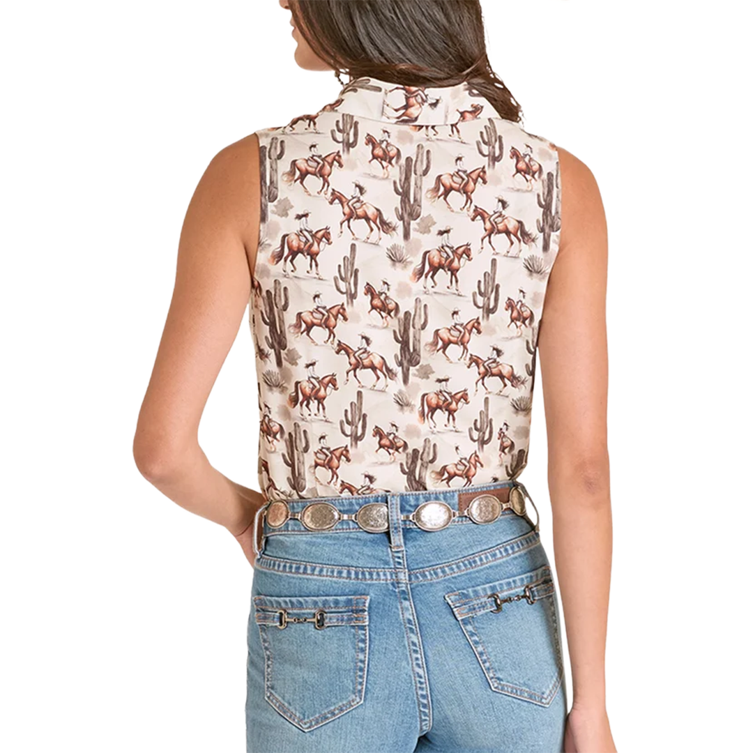 Panhandle Slim Women's Cactus & Cowgirls Sleeveless Button Shirt
