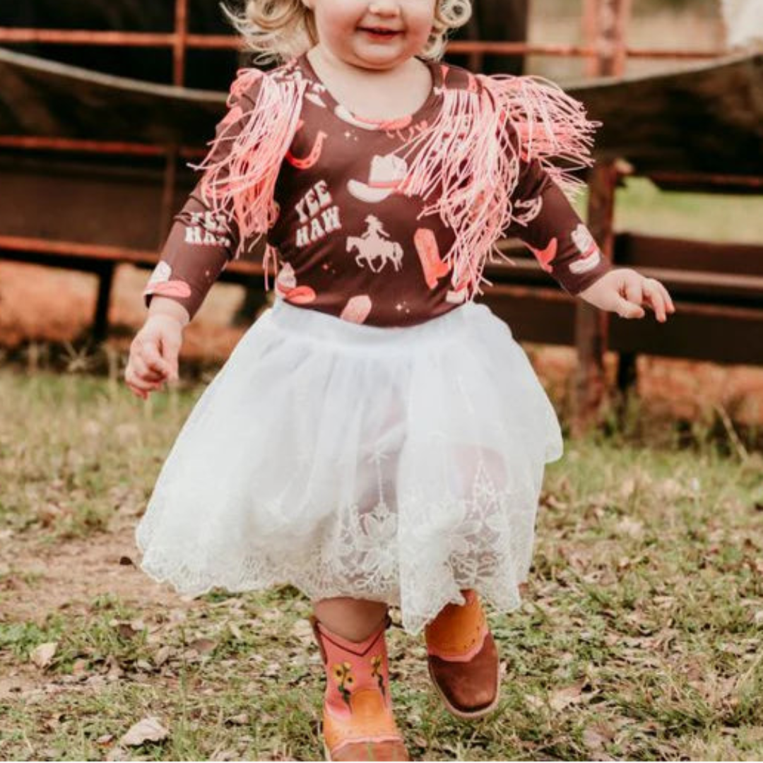 Shea Baby Baby Girls' Yeehaw Cowgirl Fringe Long Sleeve Onesie