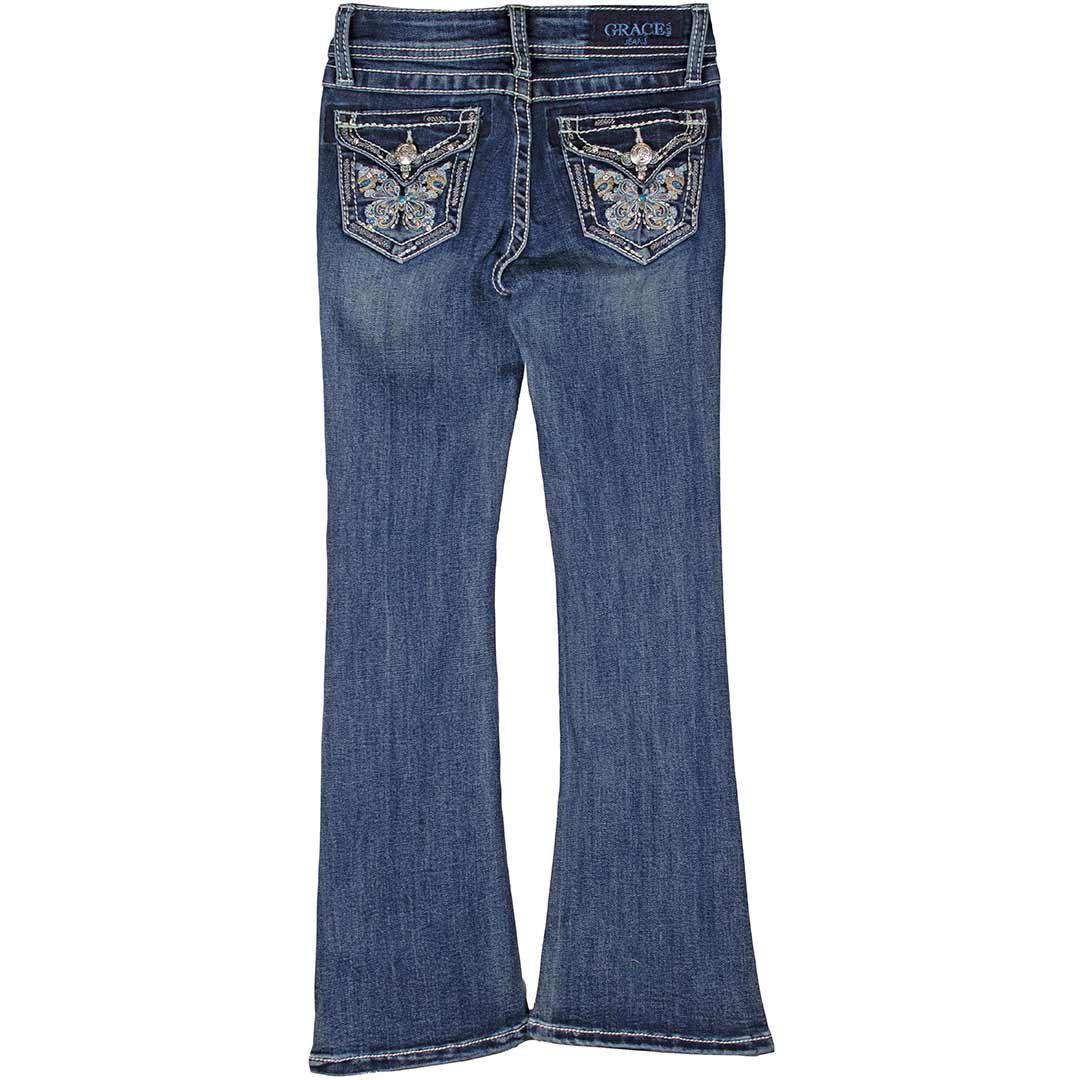 Grace in LA Girls' Butterfly Pocket Bootcut Jeans