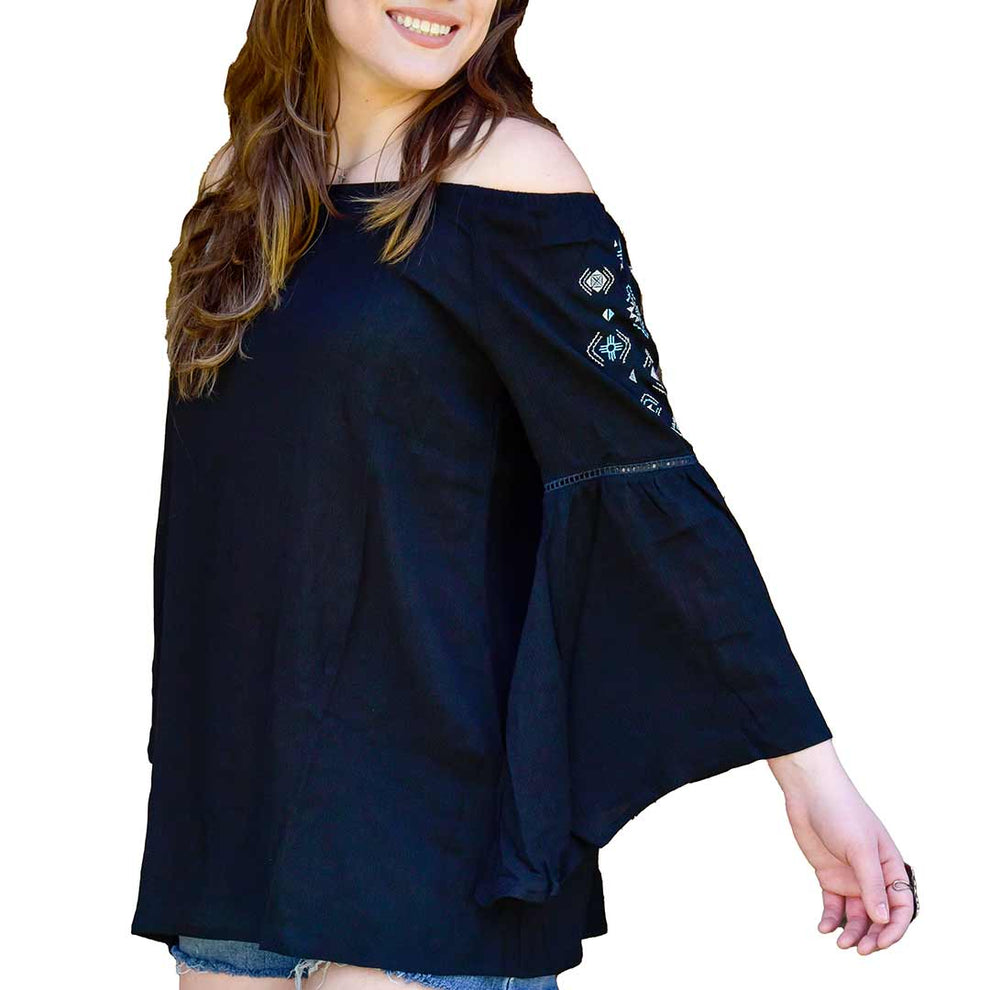 Cowgirl Hardware Women's Off Shoulder Embroidered Tunic Top