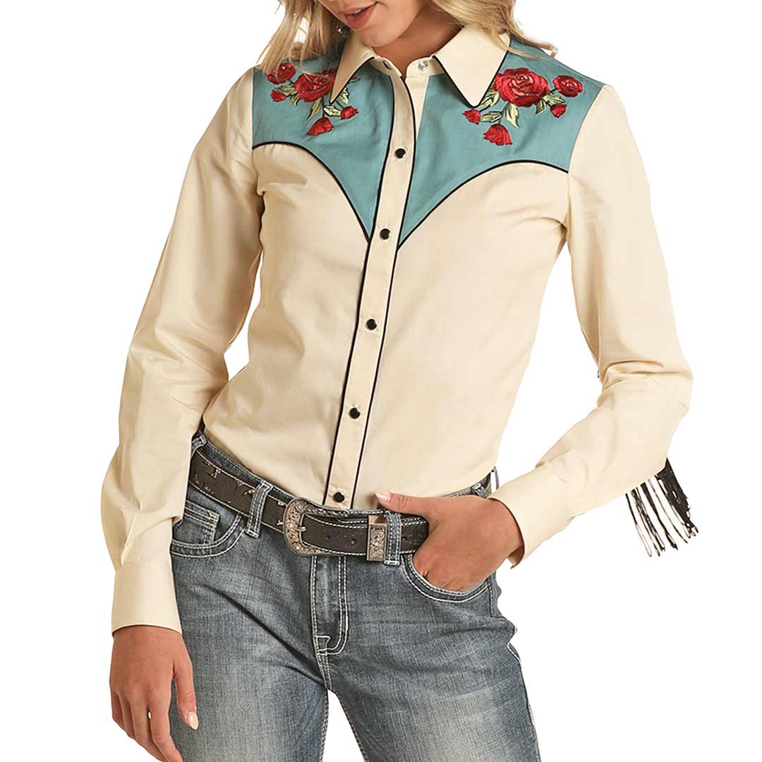 Rock & Roll Cowgirl Women's Contrast Yoke Fringe Snap Shirt