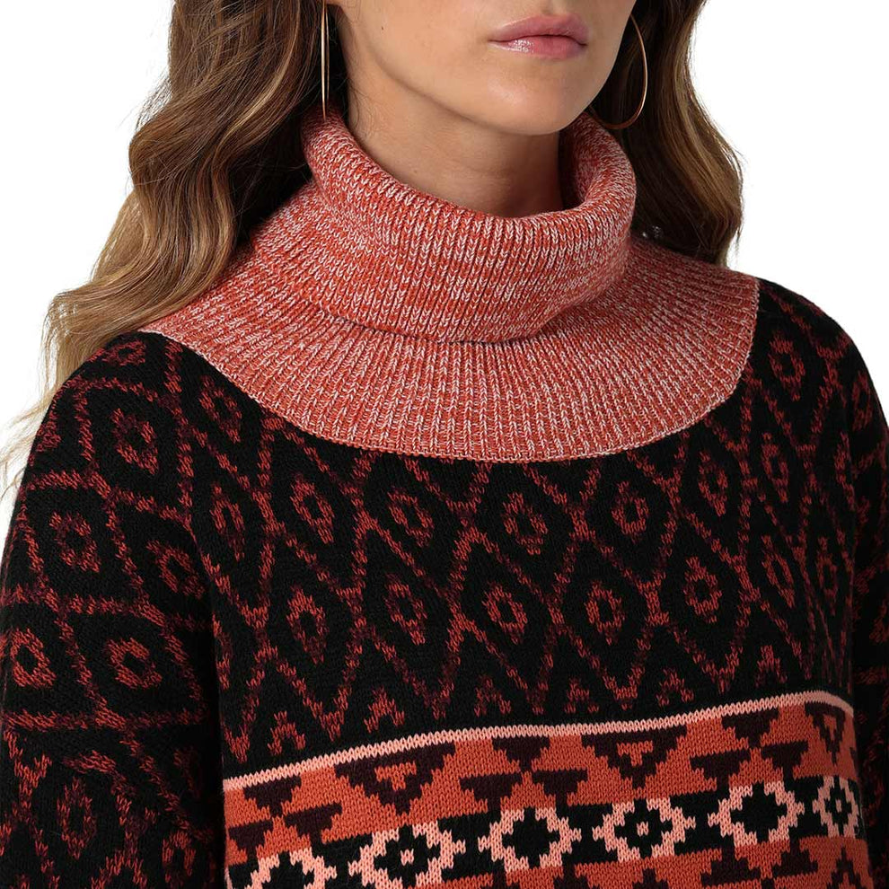 Wrangler Women's Geometric Print Turtleneck Sweater