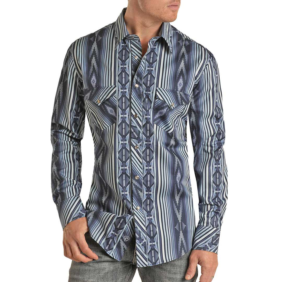 Rock & Roll Cowboy Men's Slim Fit Aztec Stripe Snap Shirt