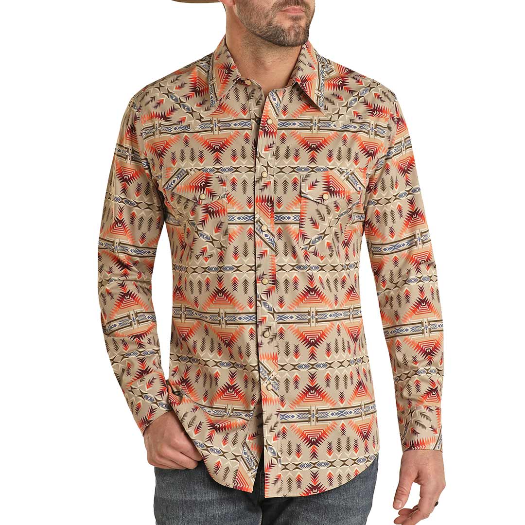 Rock & Roll Cowboy Men's Aztec Print Snap Shirt