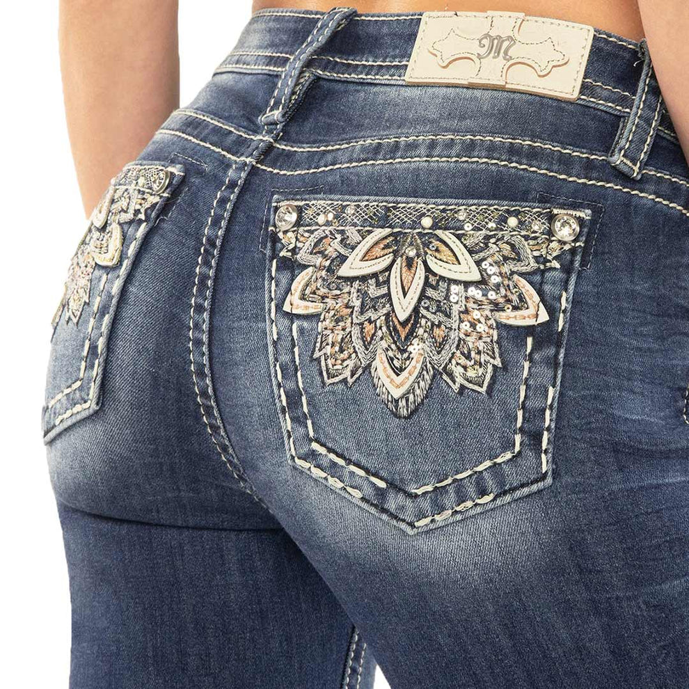 Miss Me Women's Metallic Floral Bootcut Jeans