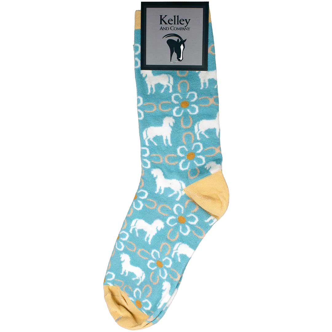 Kelley and Company Horseshoe Blossoms Crew Socks