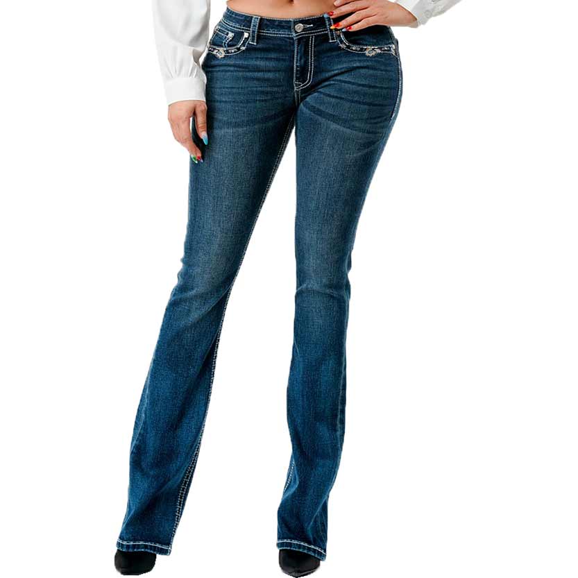 Grace in LA Women's Butterfly Pocket Bootcut Jeans