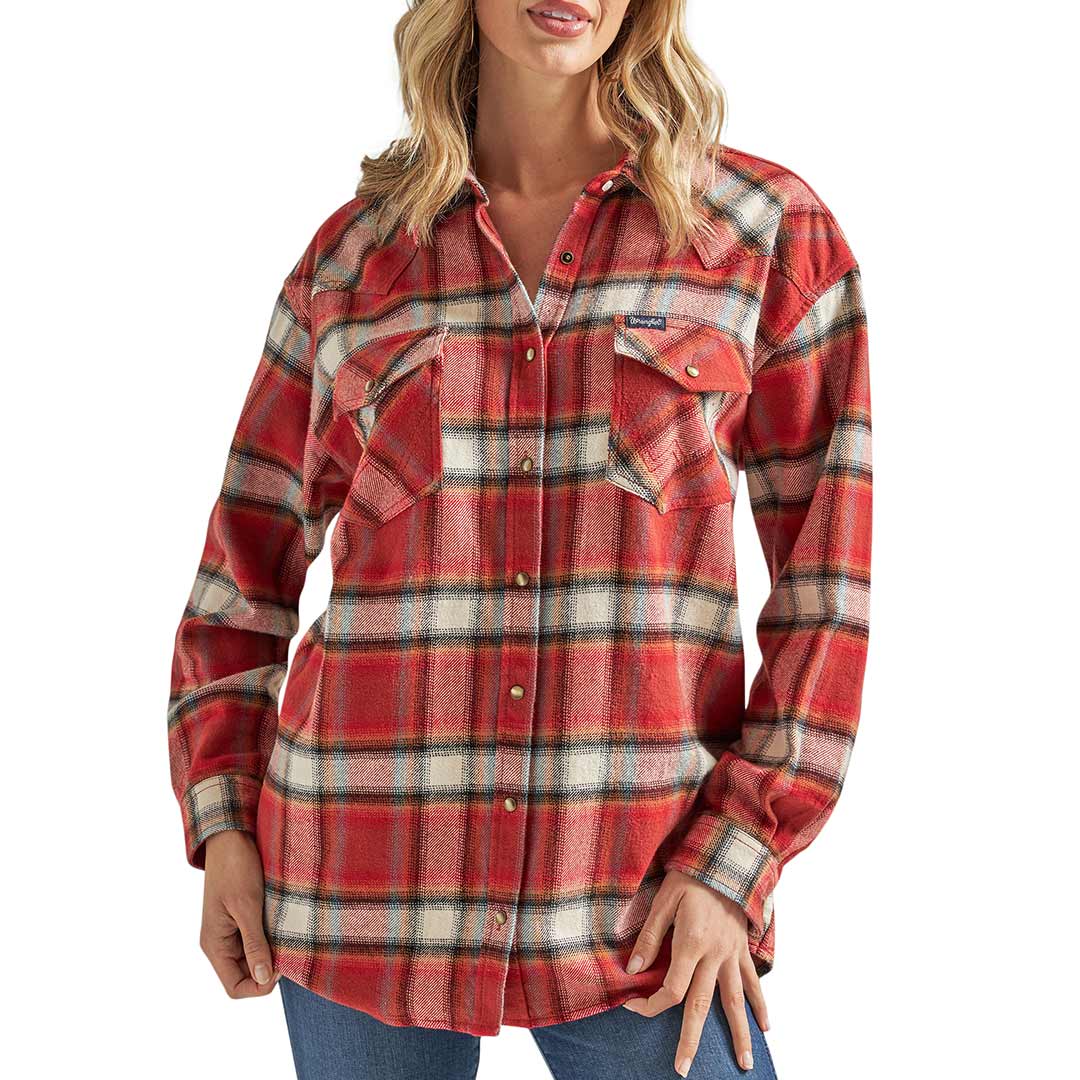 Wrangler Women's Retro Boyfriend Fit Flannel Plaid Snap Shirt