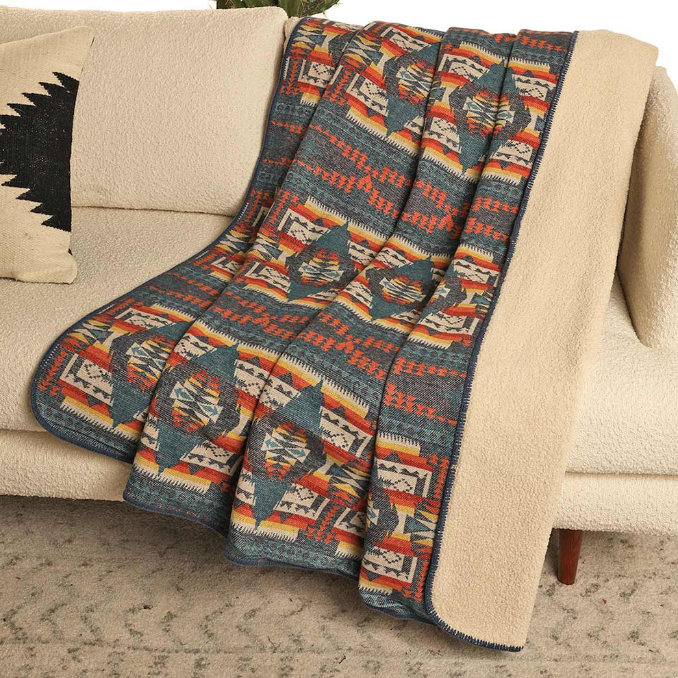 Rock & Roll Denim Berber Lined Jacquard Throw Blanket