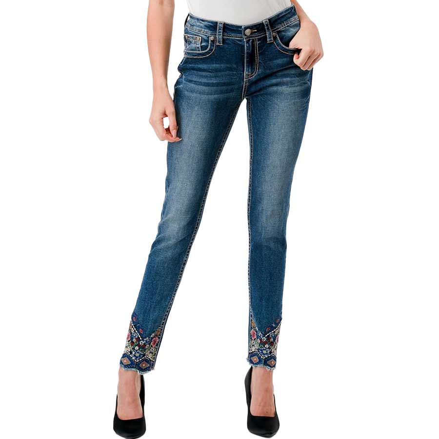 Grace in LA Women's Floral Embroidered Skinny Jeans
