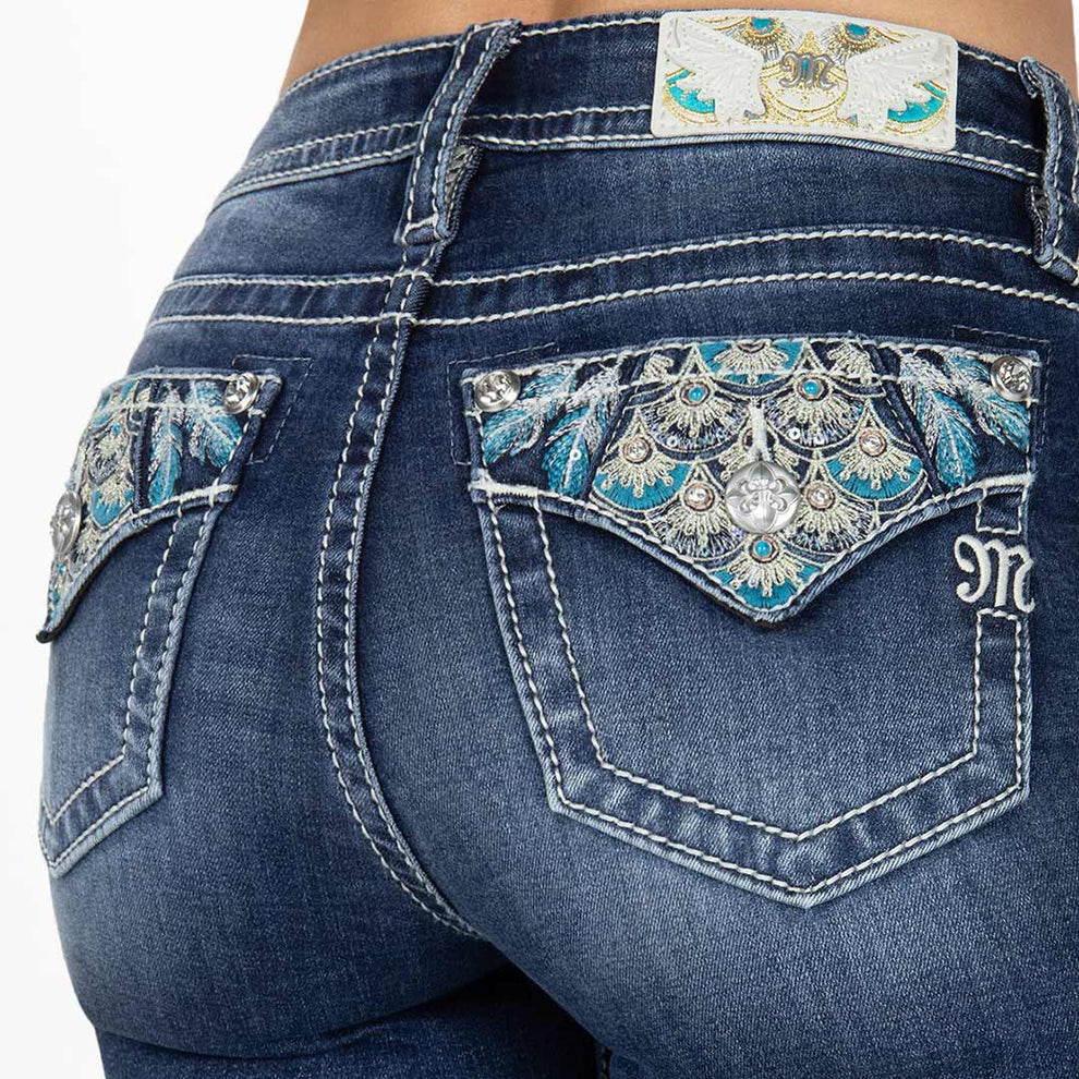 Miss Me Women's Turquoise Peacock Bootcut Jeans