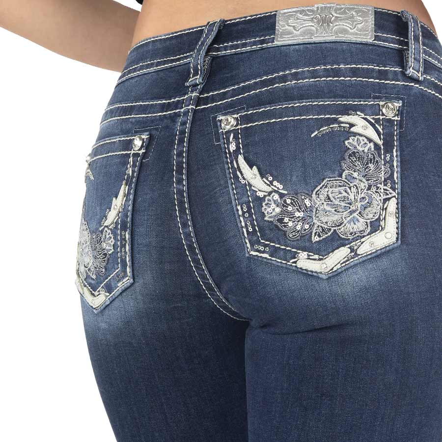 Miss Me Women's Floral Pocket Bootcut Jeans