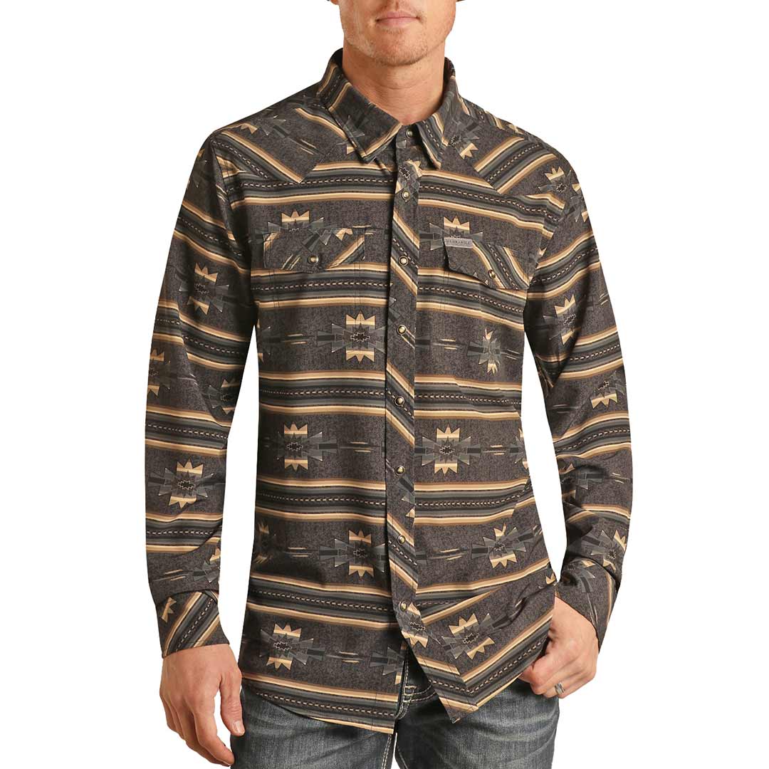 Panhandle Men's Slim Fit Aztec Print Snap Shirt