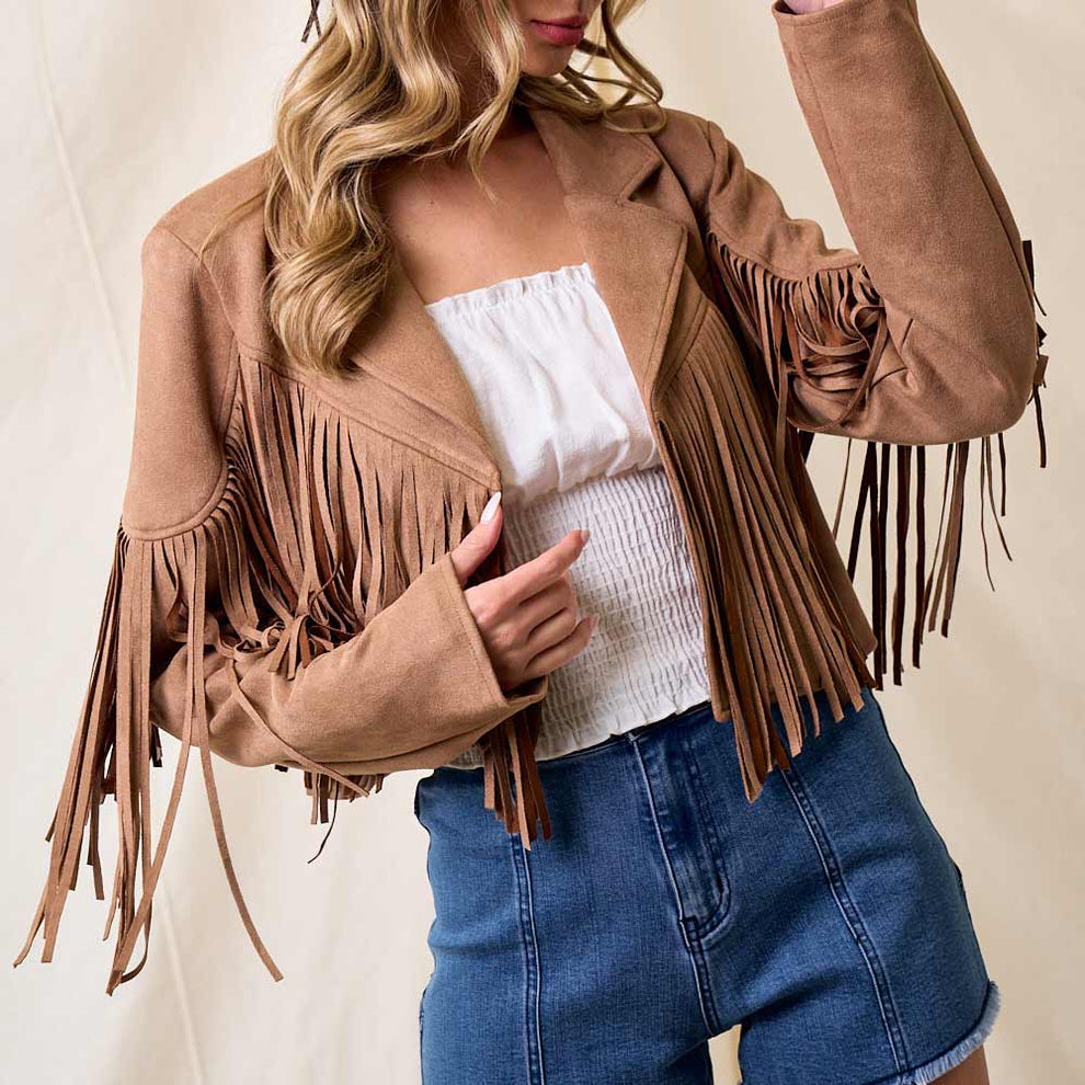 Saints & Hearts Women's Fringe Suede Cropped Jacket