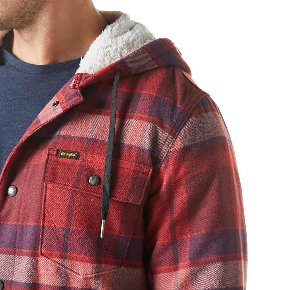 Wrangler Men's Sherpa Lined Flannel Hooded Shirt Jacket