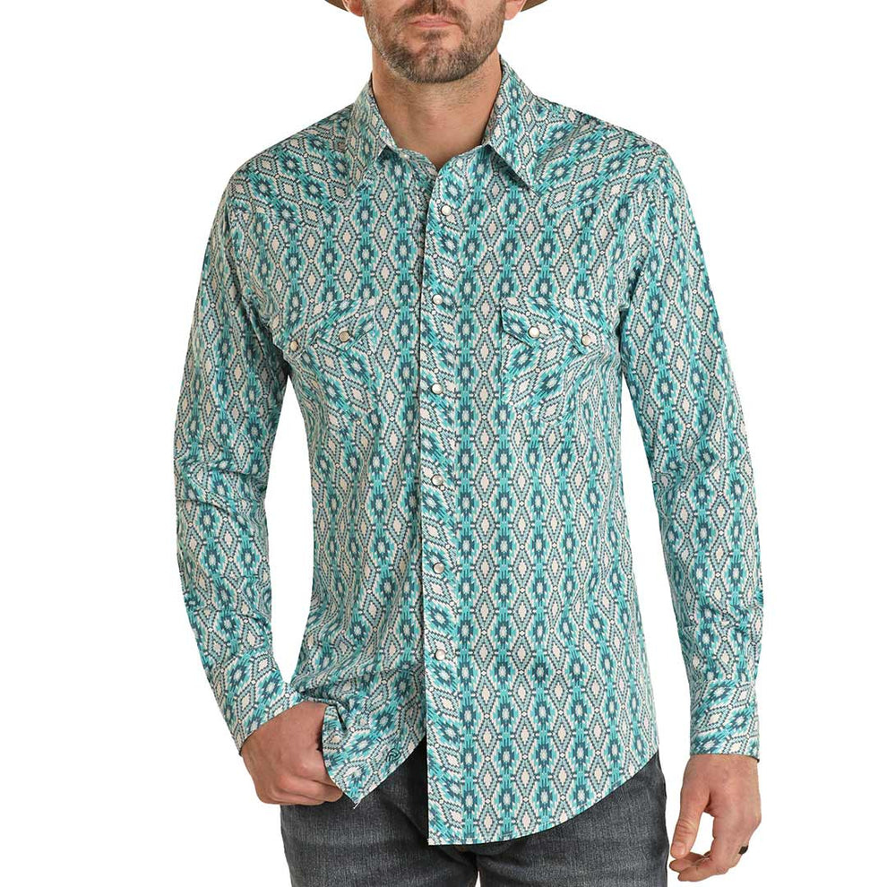 Rock & Roll Cowboy Men's Aztec Print Snap Shirt