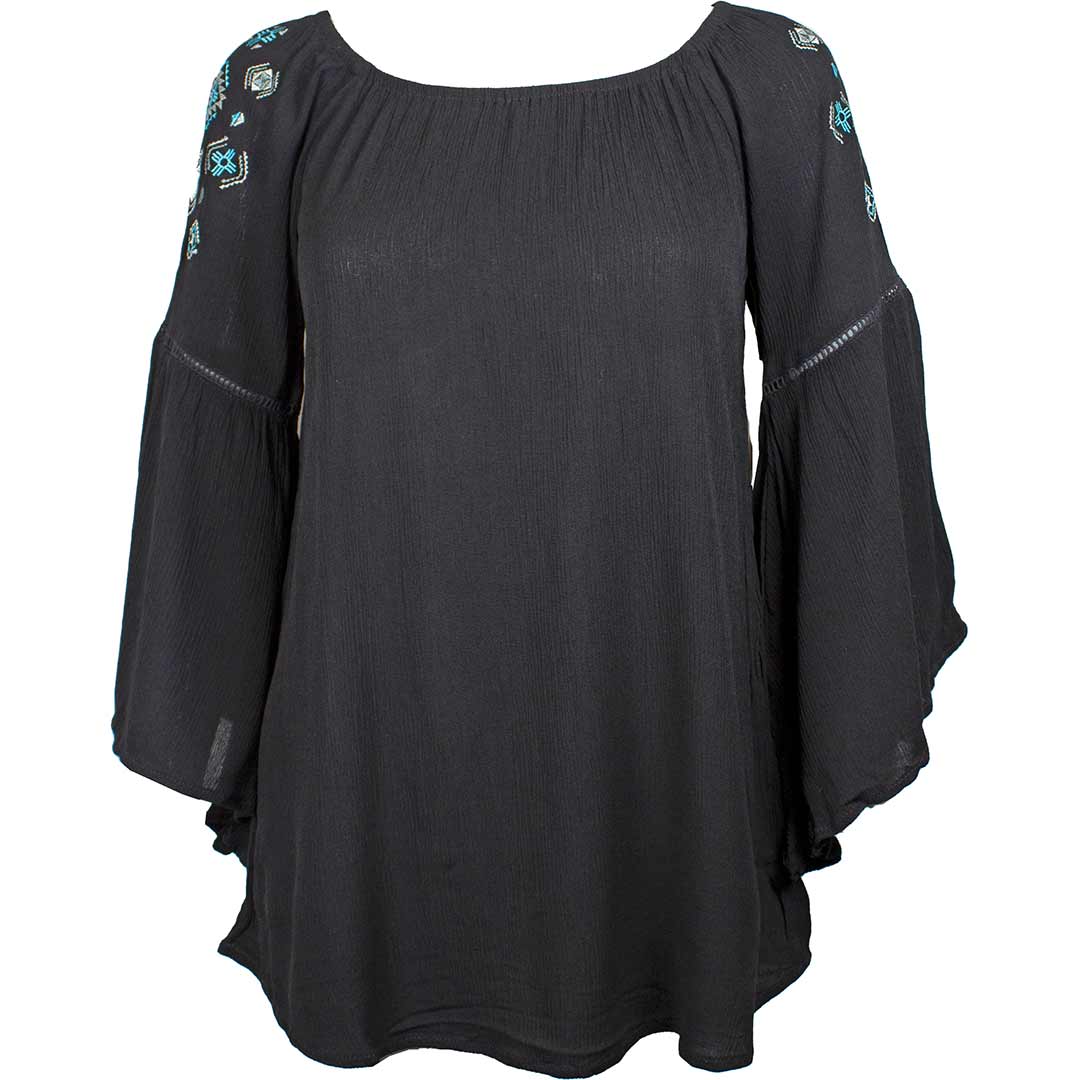 Cowgirl Hardware Women's Off Shoulder Embroidered Tunic Top
