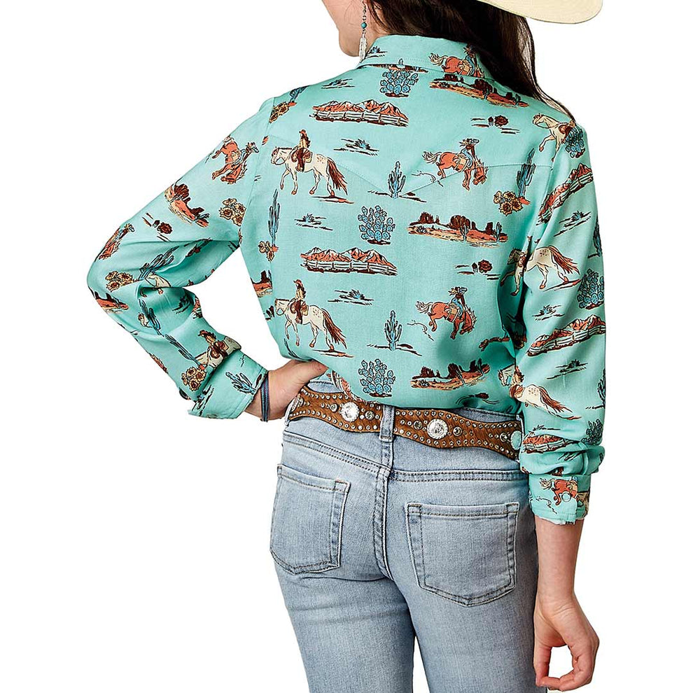 Roper Girls' Cowgirl Print Snap Shirt