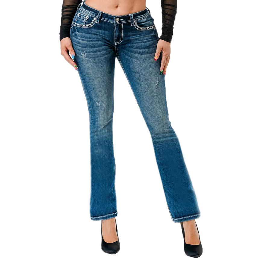 Grace in LA Women's Mandala Pocket Bootcut Jeans