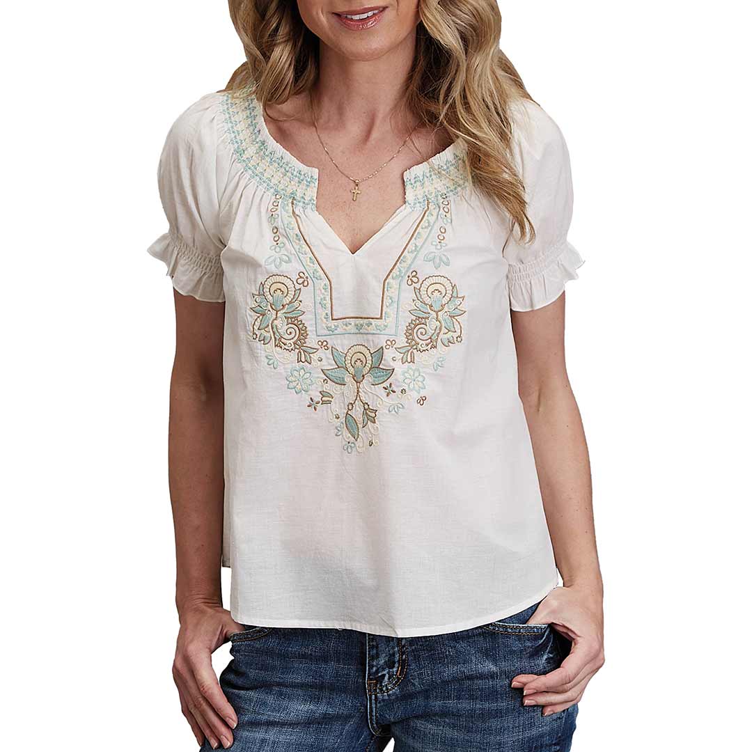 Stetson Women's Embroidered Puff Sleeve Blouse