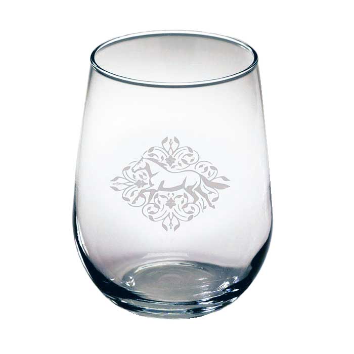 Kelley and Company Gallop Floral Etched Stemless Wine Glass