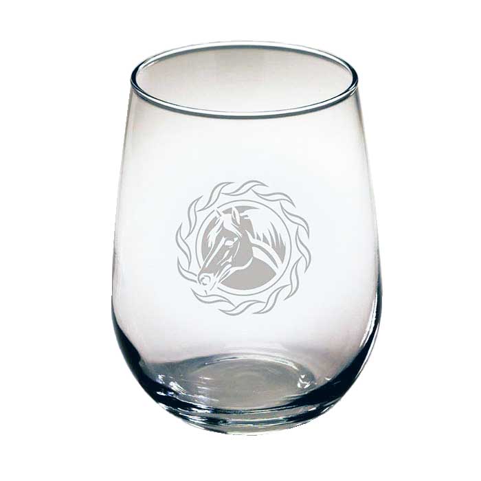 Kelley and Company Horse Head Etched Stemless Wine Glass
