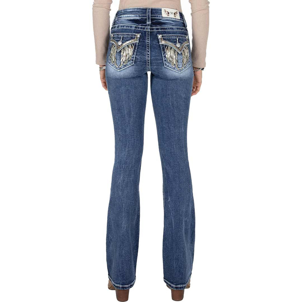 Miss Me Women's Natural Feather Wings Bootcut Jeans
